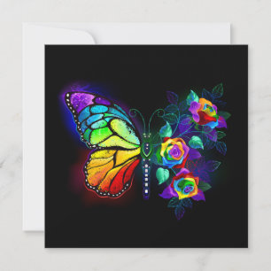 Rainbow flower butterfly save the date