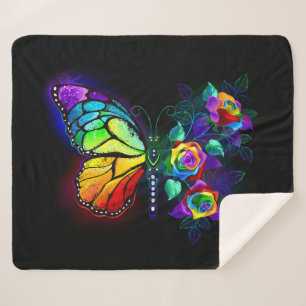Rainbow flower butterfly sherpa blanket