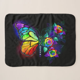 Rainbow flower butterfly sherpa blanket