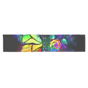 Rainbow flower butterfly short table runner