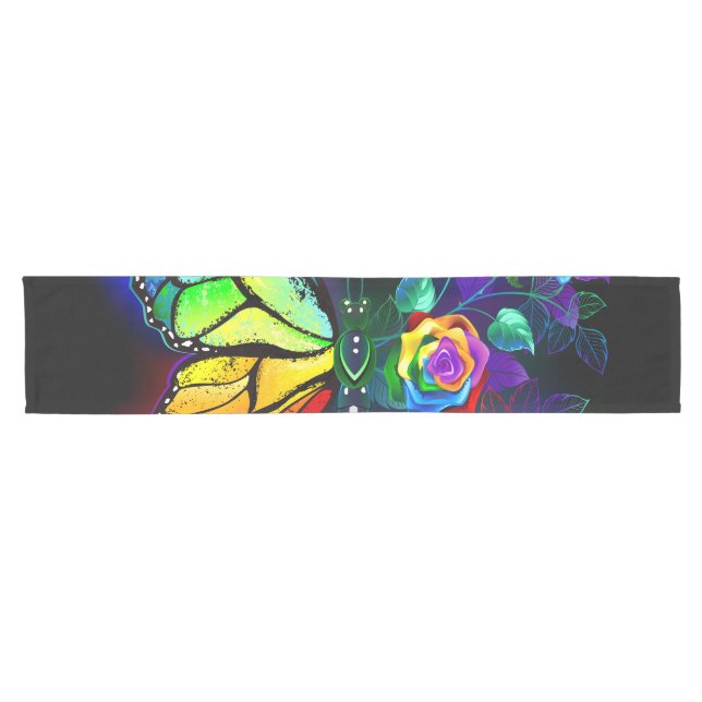 Rainbow flower butterfly short table runner (Horizontal)