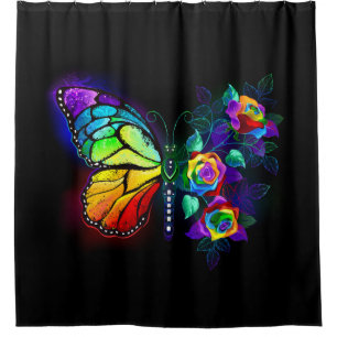 Rainbow flower butterfly shower curtain