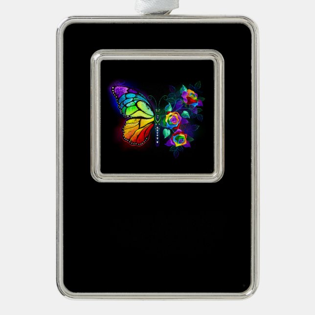 Rainbow flower butterfly silver plated framed ornament (Front)