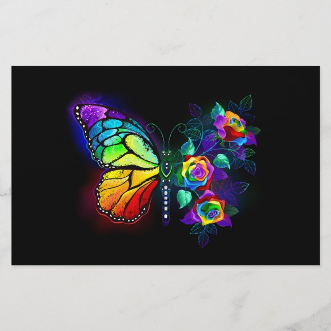 Rainbow flower butterfly stationery (Front)