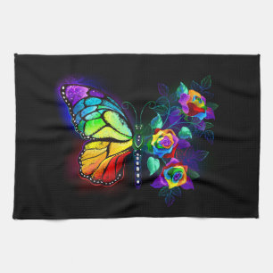 Rainbow flower butterfly tea towel