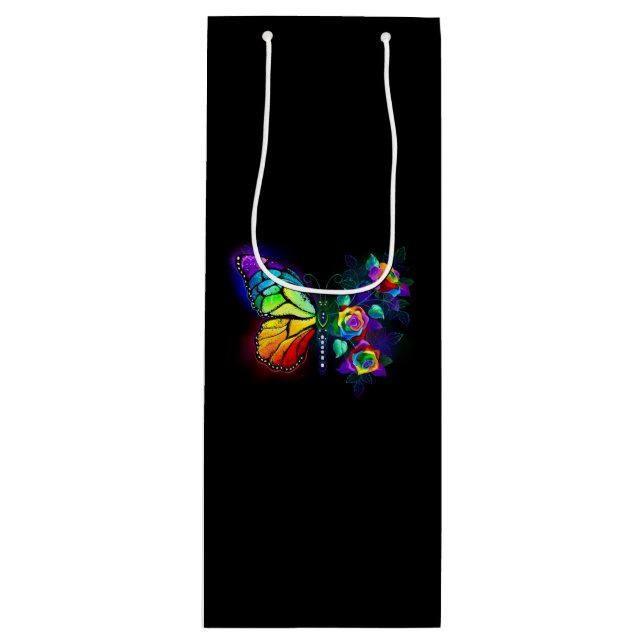 Rainbow flower butterfly wine gift bag (Front)