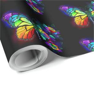 Rainbow flower butterfly wrapping paper
