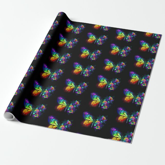 Rainbow flower butterfly wrapping paper (Unrolled)