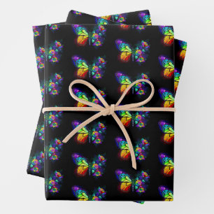 Rainbow flower butterfly wrapping paper sheet