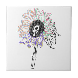 Rainbow Flower Funky Art Ceramic Tile