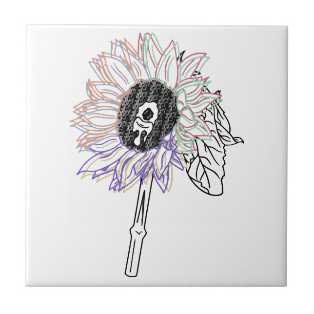 Rainbow Flower Funky Art Ceramic Tile (Front)