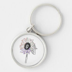 Rainbow Flower Funky Art Key Ring