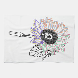 Rainbow Flower Funky Art Tea Towel
