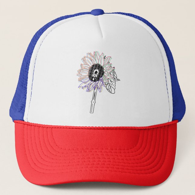 Rainbow Flower Funky Art Trucker Hat (Front)