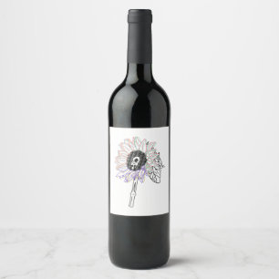 Rainbow Flower Funky Art Wine Label