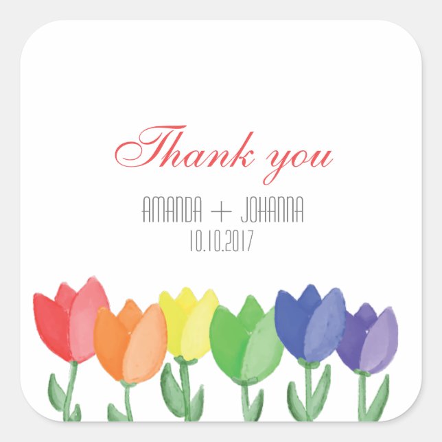 Rainbow FLOWER GAY Lesbian  Thank you favour Square Sticker (Front)