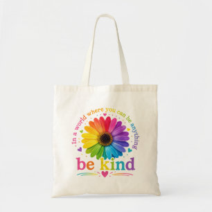 Rainbow Flower Inspirational Quote Tote Bag