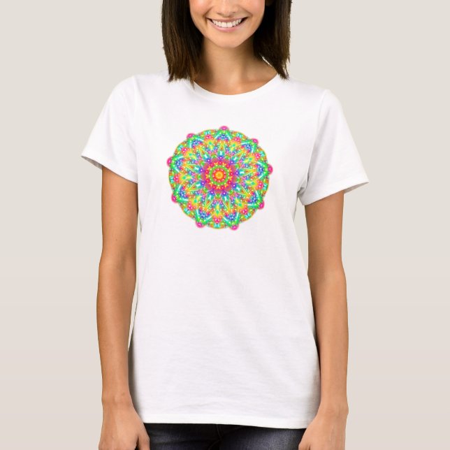 Rainbow Flower Mandala Boho T-Shirt (Front)