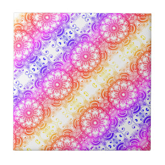 Rainbow Flower Mandala Pattern 3  Ceramic Tile