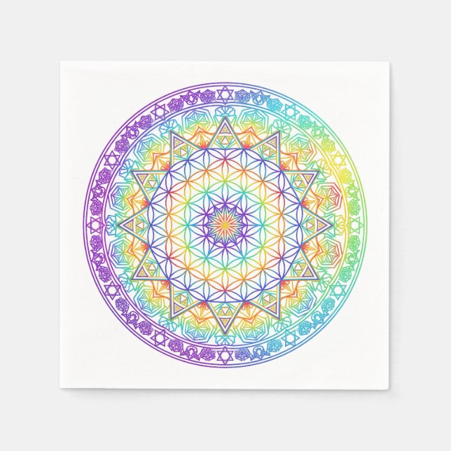 Rainbow Flower of Life Mandala Napkin (Front)