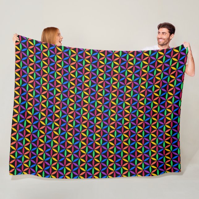 Rainbow Flower of Life Pattern Fleece Blanket (In Situ)