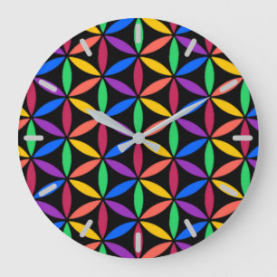 Rainbow Flower of Life Pattern Large Clock