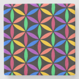 Rainbow Flower of Life Pattern Stone Coaster