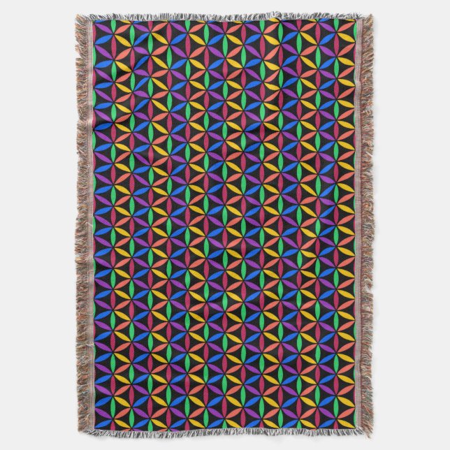 Rainbow Flower of Life Pattern Throw Blanket (Front Vertical)