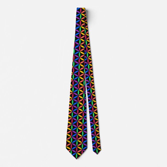 Rainbow Flower of Life Pattern Tie (Front)
