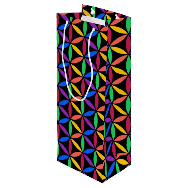 Rainbow Flower of Life Pattern Wine Gift Bag (Back Angled)