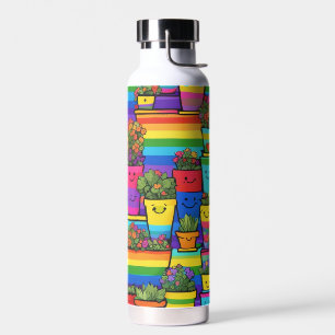 Rainbow flower pots smiling water bottle
