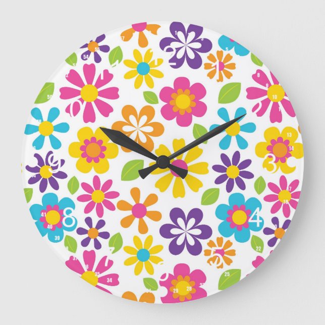 Rainbow Flower Power Hippie Retro Teens Gifts Large Clock (Front)