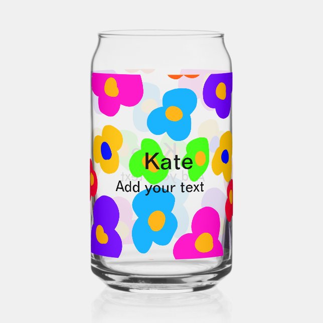 Rainbow flower pride love add name text lqbtq abst can glass (Front)