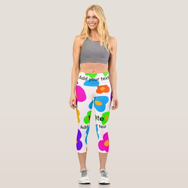 Rainbow flower pride love add name text lqbtq abst capri leggings (Front)