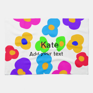 Rainbow flower pride love add name text lqbtq abst tea towel