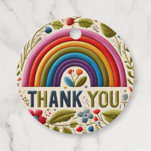 Rainbow & Flowers Boho Embroidered Look Thank You Favour Tags