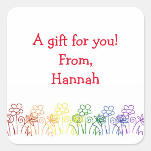Rainbow Flowers Custom Birthday Gift Stickers