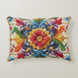 Rainbow Flowers Embroidery Looking Floral Design Decorative Cushion