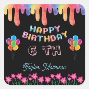 Rainbow Flowers Happy Birthday Square Sticker