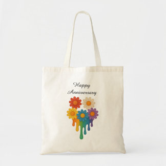 Rainbow Flowers Heart - Happy Anniversary Tote Bag