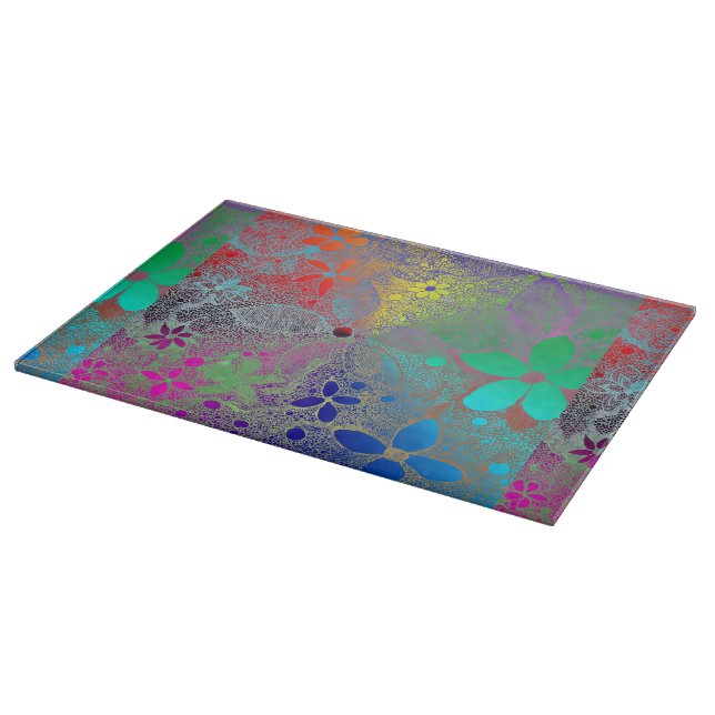 Rainbow Flowers In Lace Cutting Board (Corner)