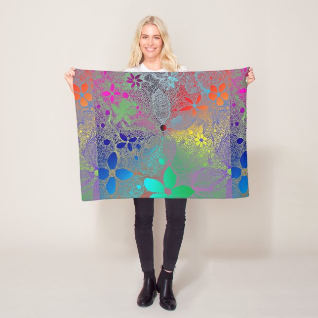 Rainbow Flowers In Lace Fleece Blanket (In Situ)