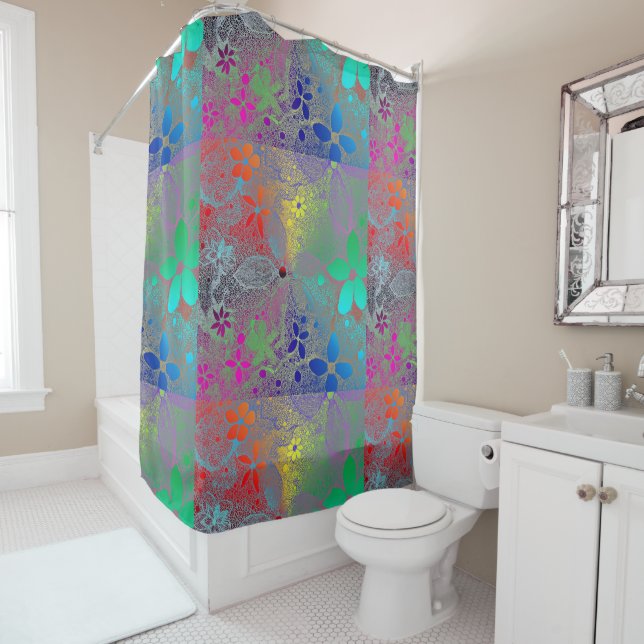 Rainbow Flowers In Lace Shower Curtain (In Situ)