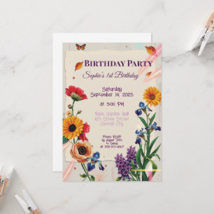 Rainbow Flowers - Modern Collage Invitation