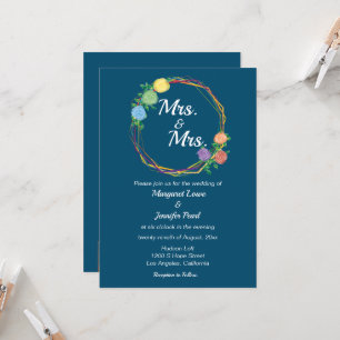 Rainbow Flowers Mrs  lesbian wedding invitation 
