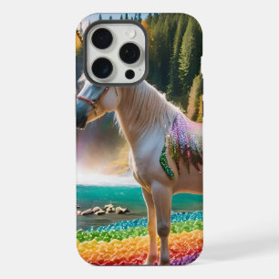 Rainbow Flowers Unicorn Green Trees Waterfall Lake iPhone 15 Pro Max Case
