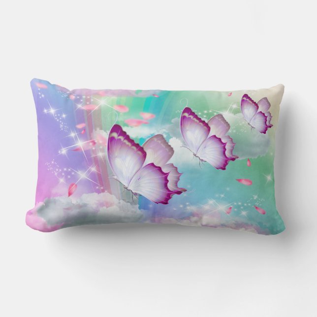 Rainbow fluffy Clouds Baby Girl Lumbar Cushion (Front)