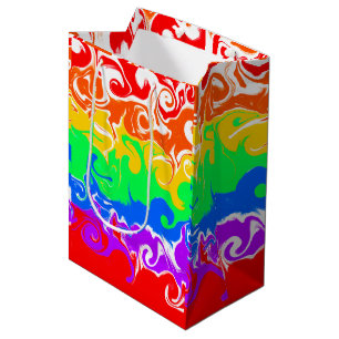 Rainbow Fluid Art Birthday   Medium Gift Bag