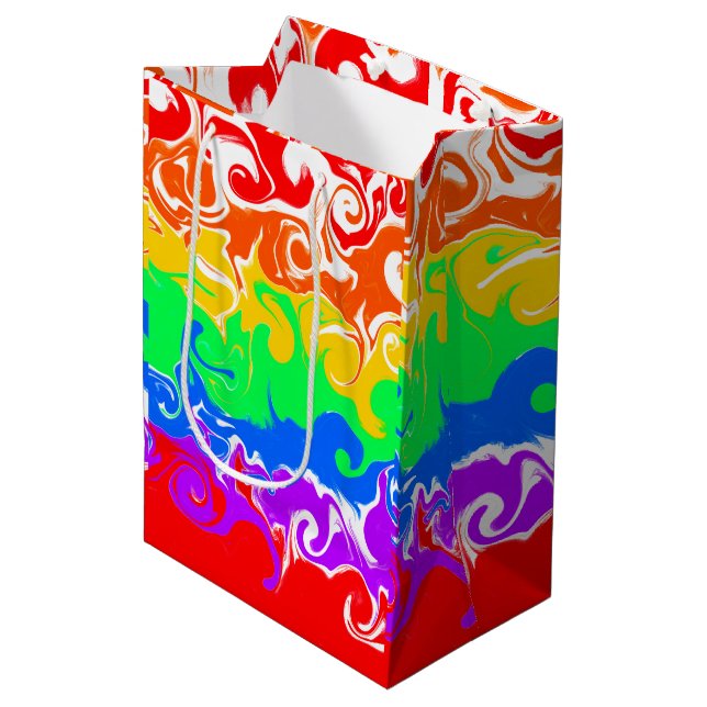 Rainbow Fluid Art Birthday   Medium Gift Bag (Front Angled)
