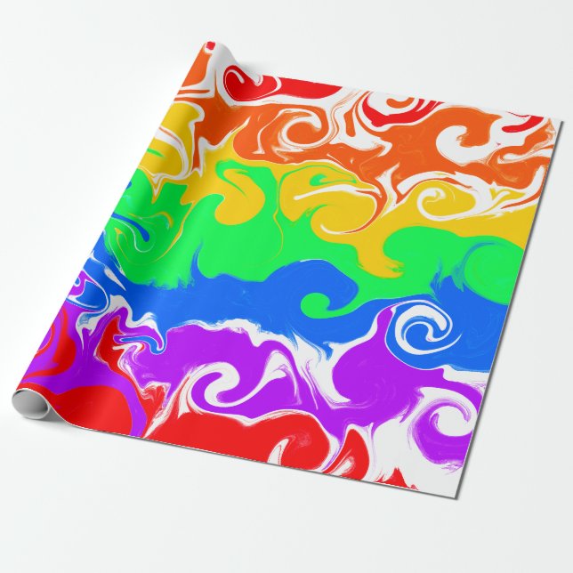 Rainbow Fluid Art Birthday   Wrapping Paper (Unrolled)